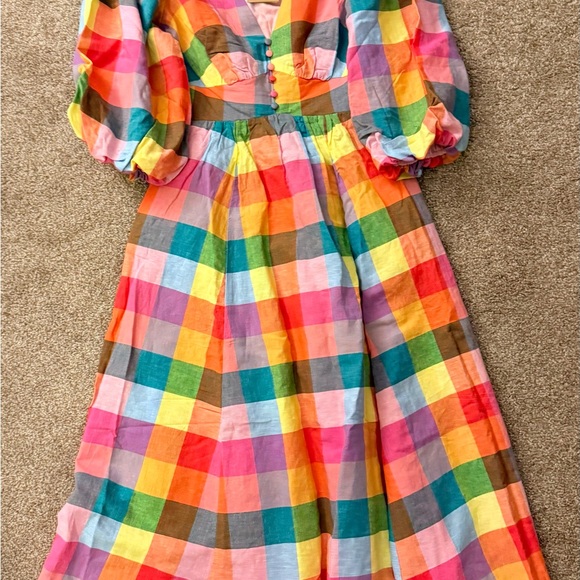Boden Lola Blouson Rainbow Multi-Gingham Plaid Maxi Dress Women’s US size 4. - Picture 2 of 13